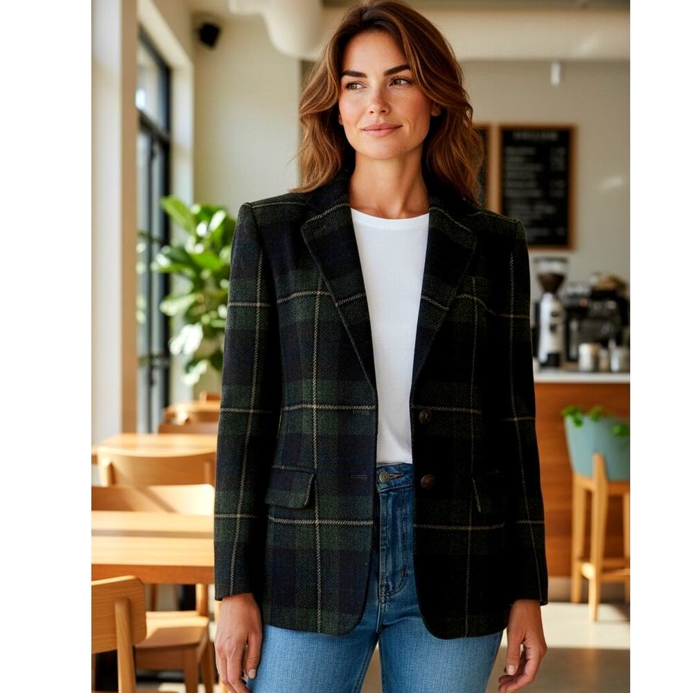 LAUREN RALPH LAUREN Vintage 100% Wool Plaid Blazer Size 6P Fully Lined - Picture 2 of 12